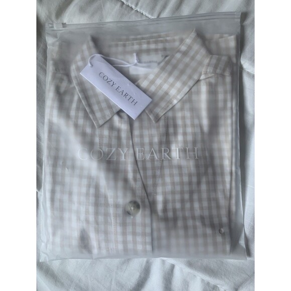 NWT Cozy Earth Women's Long Sleeve Button Down Sunkissed Gingham S - Picture 2 of 5